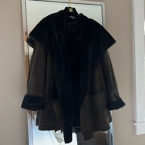 Dark brown shearing coat with shawl hood